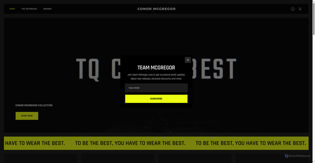 Security scan screenshot of https://shop.conormcgregor.com/