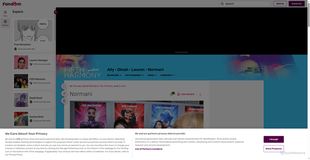 Security scan screenshot of https://fifthharmony.fandom.com/wiki/Normani