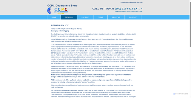 Security scan screenshot of http://ccpcstoreshopping.creditcardsprocessing.co/returns.htm