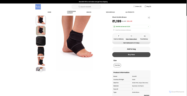 Security scan screenshot of https://snickfit.store/Short-Ankle-Brace/catalogue/2FOrZpKJ/MX7iXpgE