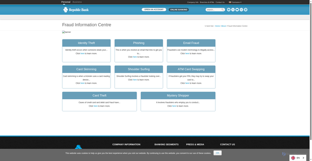 Security scan screenshot of https://republicbanksr.com/nl/about/fraud-information-centre