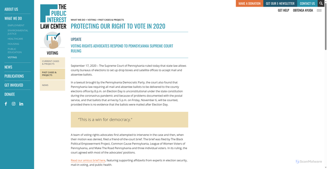 Security scan screenshot of https://pubintlaw.org/cases-and-projects/voting-rights-advocates-respond-to-pennsylvania-supreme-court-ruling/