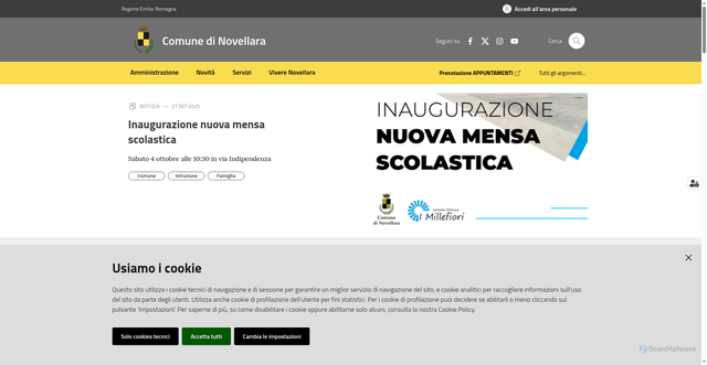 Security scan screenshot of https://www.comune.novellara.re.it/