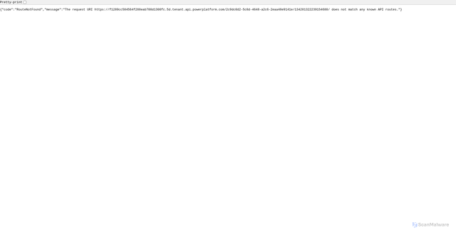 Security scan screenshot of https://f1289cc584564f288eab700d1300fc.5d.tenant.api.powerplatform.com