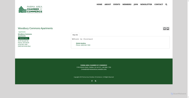 Security scan screenshot of https://members.parmaareachamber.org/list/member/woodbury-commons-apartments-539.htm