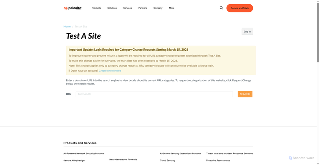 Security scan screenshot of https://urlfiltering.paloaltonetworks.com