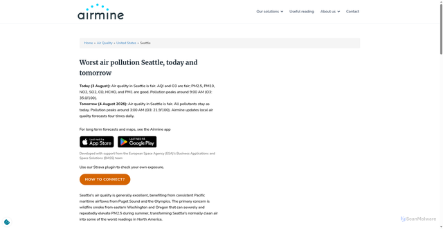 Security scan screenshot of https://airmine.ai/air-quality/united-states/seattle/