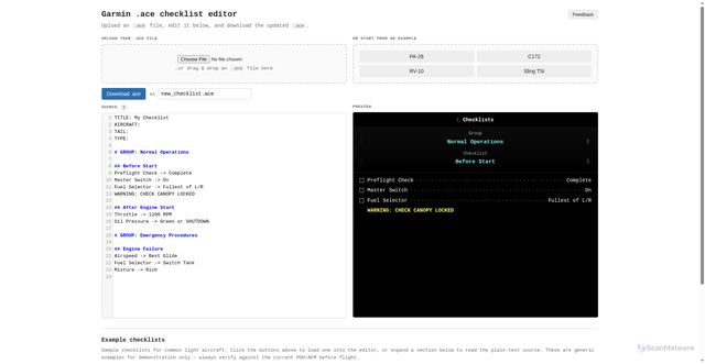 Security scan screenshot of https://garminchecklist.com/