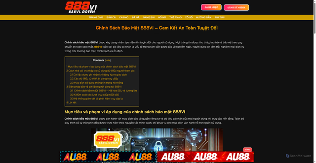 Security scan screenshot of https://888vit3.com/chinh-sach-bao-mat-888vi/