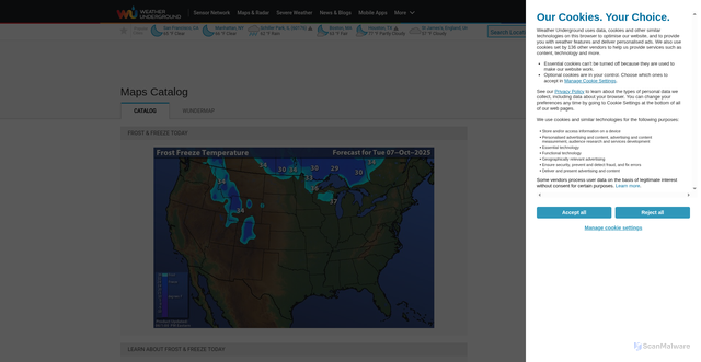 Security scan screenshot of https://www.wunderground.com/maps/temperature/frost-n-freeze
