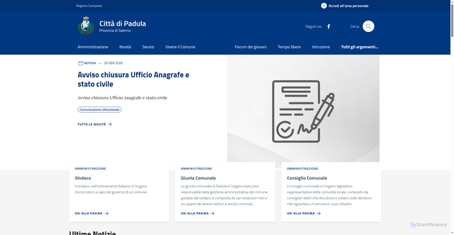 Security scan screenshot of https://comune.padula.sa.it/