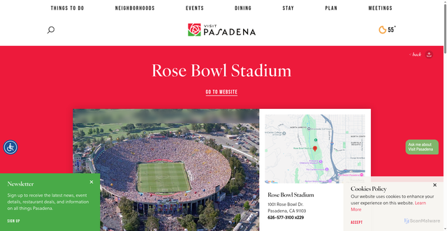 Security scan screenshot of https://www.visitpasadena.com/directory/rose-bowl-stadium/