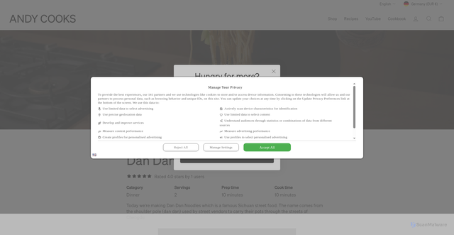 Security scan screenshot of https://www.andy-cooks.com/blogs/recipes/dan-dan-noodles?srsltid=AfmBOoowMOOUMgAxYGVRc3Za5DwbBwo23TX-3fLfrTU01E2-tWocWNK4