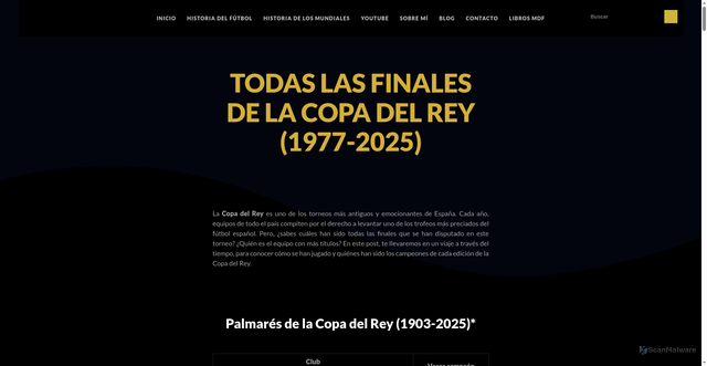 Security scan screenshot of https://memoriasdelfutbol.com/todas-las-finales-de-la-copa-del-rey-1977-2023/