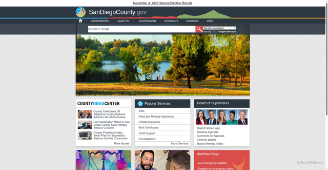 Security scan screenshot of https://www.sandiegocounty.gov/