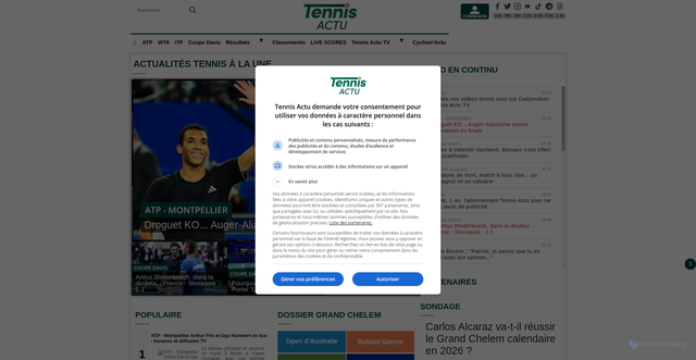 Security scan screenshot of https://www.tennisactu.net