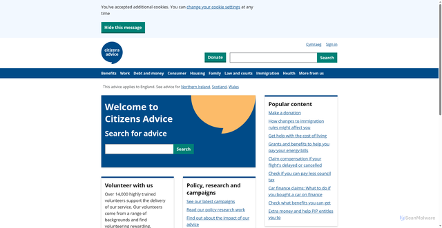 Security scan screenshot of https://www.citizensadvice.org.uk