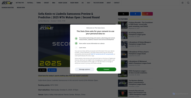 Security scan screenshot of https://www.thestatszone.com/sofia-kenin-vs-liudmila-samsonova-preview-prediction-2025-wta-wuhan-open-second-round-151680