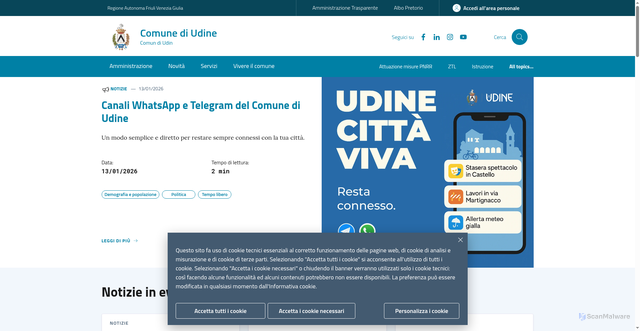Security scan screenshot of https://www.comune.udine.it/