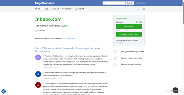 Security scan screenshot of https://www.hugedomains.com/domain_profile.cfm?d=inbebo.com
