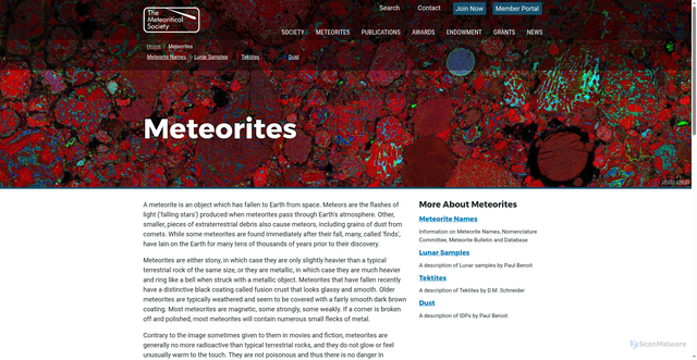Security scan screenshot of https://meteoritical.org/meteorites