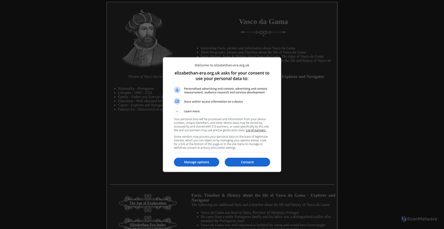 Security scan screenshot of https://www.elizabethan-era.org.uk/vasco-da-gama.htm
