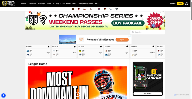Security scan screenshot of https://premierlacrosseleague.com/