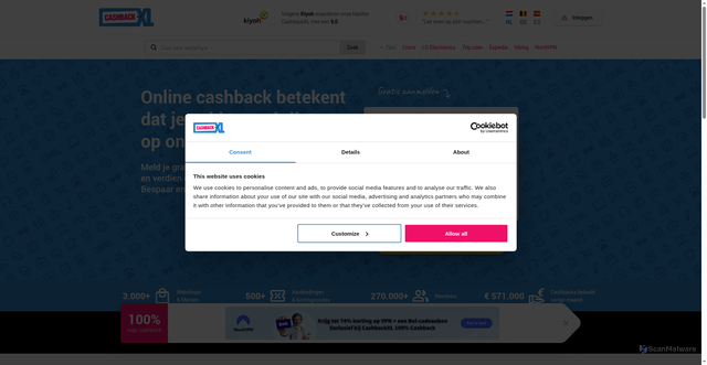 Security scan screenshot of https://cashbackxl.nl