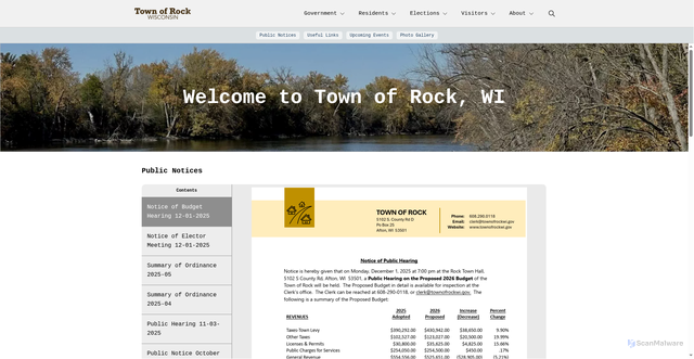 Security scan screenshot of https://townofrockwi.gov/