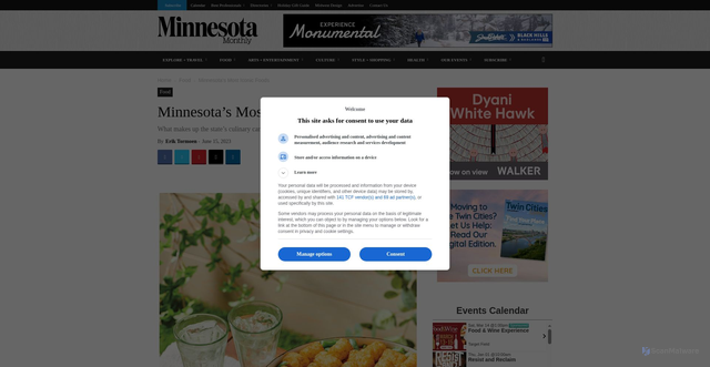 Security scan screenshot of https://www.minnesotamonthly.com/food-drink/minnesotas-most-iconic-foods/