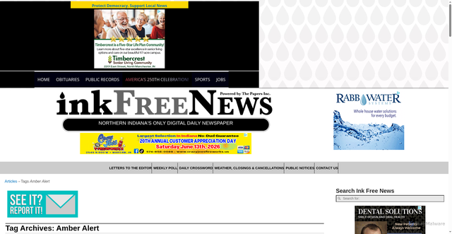 Security scan screenshot of https://www.inkfreenews.com/tag/amber-alert/