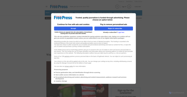Security scan screenshot of https://www.doncasterfreepress.co.uk/topic/wayne-rooney