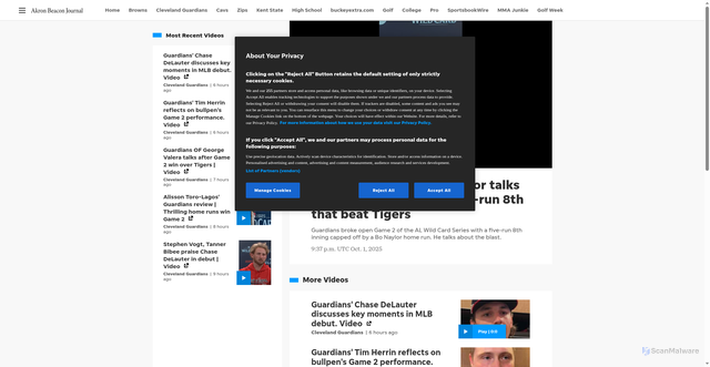 Security scan screenshot of https://www.beaconjournal.com/videos/sports/mlb/cleveland-guardians/2025/10/01/cleveland-guardians-c-bo-naylor-on-coming-through-in-the-clutch-with-homer-mlb-playoffs/86464854007/