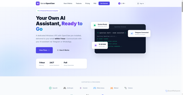 Security scan screenshot of http://serveropenclaw.com/