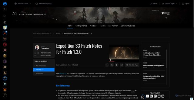 Security scan screenshot of https://maxroll.gg/clair-obscur-expedition-33/news/expedition-33-patch-notes-for-patch-1-3-0