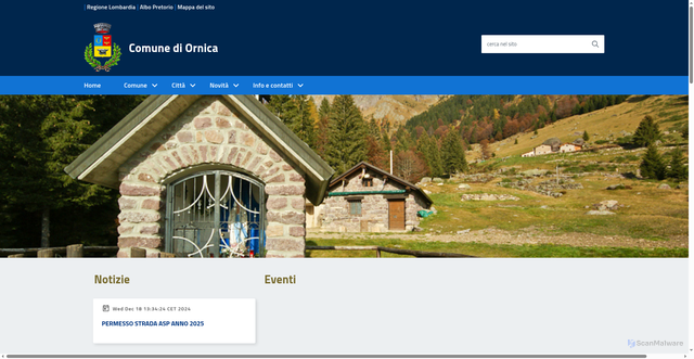 Security scan screenshot of https://www.comune.ornica.bg.it/home/