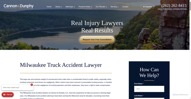 Security scan screenshot of https://www.cannon-dunphy.com/practice-areas/truck-accidents/