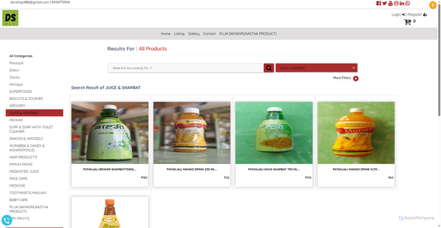 Security scan screenshot of https://dorshoponline.in/JUICE___SHARBAT-29373