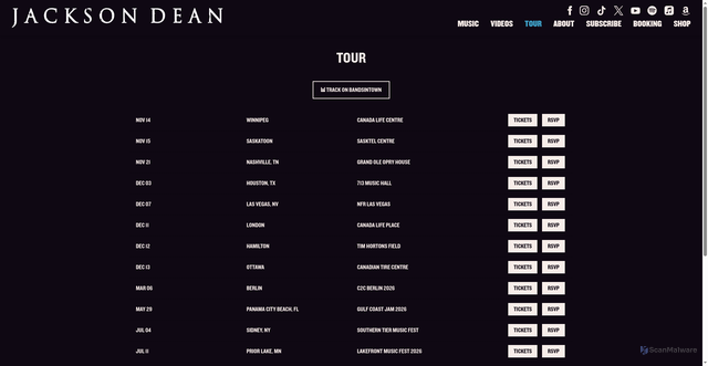 Security scan screenshot of https://www.jacksondeanmusic.com/tour/