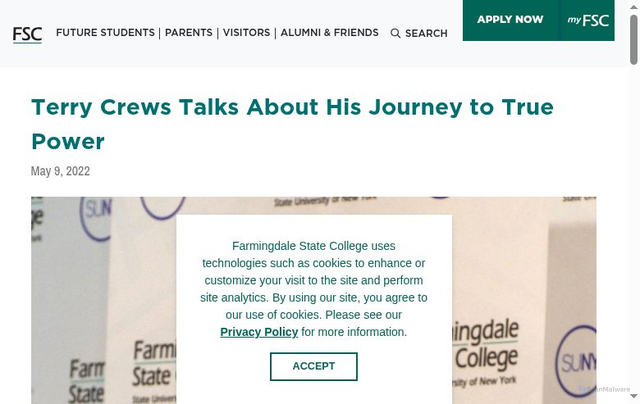Security scan screenshot of https://www.farmingdale.edu/news/news-room/2022/2022-05-09-terry-crews.shtml