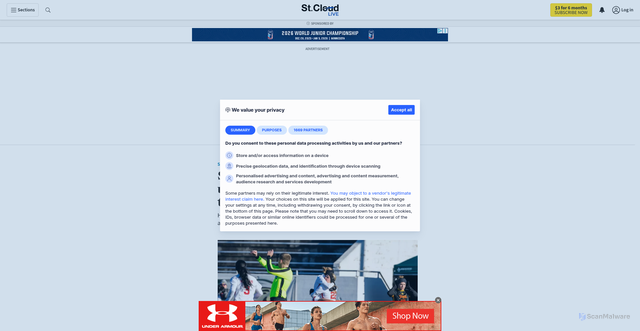 Security scan screenshot of https://www.stcloudlive.com/sports/college/scsu-womens-soccer-team-picks-up-programs-1st-ncaa-division-ii-tournament-win