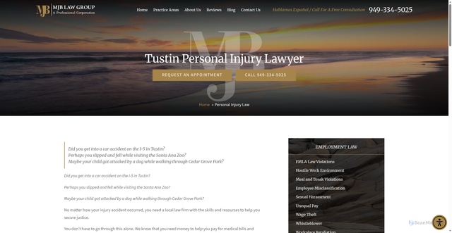 Security scan screenshot of https://mjbfirm.com/personal-injury-law/