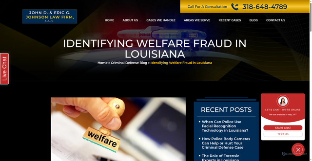 Security scan screenshot of https://www.ericgjohnsonlaw.com/blog/identifying-welfare-fraud-in-louisiana/