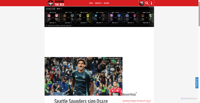 Security scan screenshot of https://wakingthered.com/2026/03/11/22465/seattle-sounders-sign-osaze-de-rosario-through-2028-29/