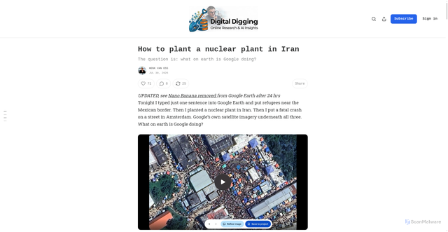 Security scan screenshot of https://www.digitaldigging.org/p/how-to-plant-a-nuclear-plant-in-iran