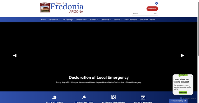 Security scan screenshot of https://www.fredoniaaz.gov/