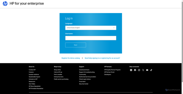 Security scan screenshot of https://hp2b.hp.com