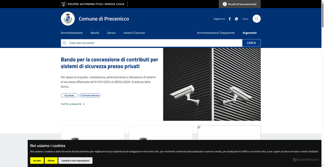Security scan screenshot of https://www.comune.precenicco.ud.it/