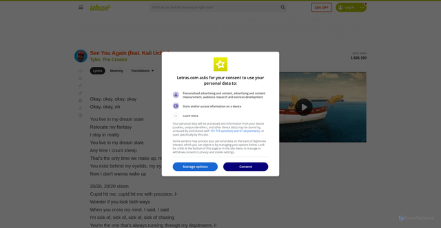 Security scan screenshot of https://www.letras.com/tyler-the-creator/see-you-again/