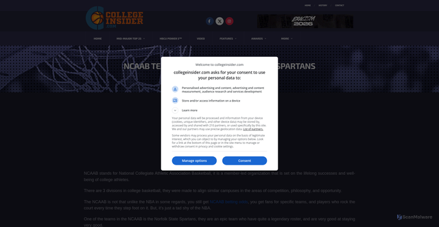 Security scan screenshot of https://www.collegeinsider.com/ncaab-team-profiles-norfolk-state-spartans